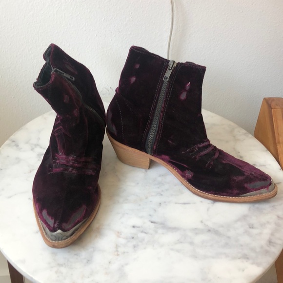 Free People Shoes - Burgundy velvet Free People cowboy ankle boot